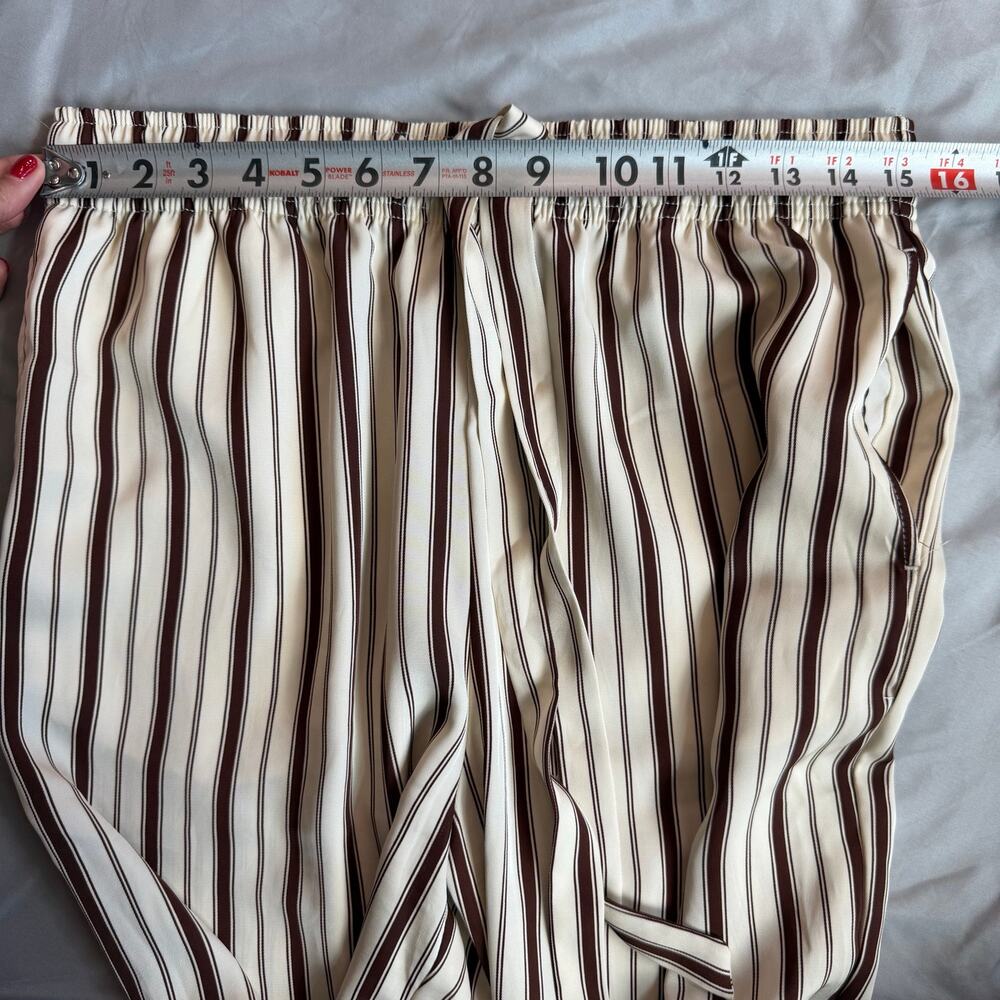 H&M Cream Brown Striped Wide Leg Pants Women's Medium Pull On Drawstring Palazzo - Picture 5 of 10